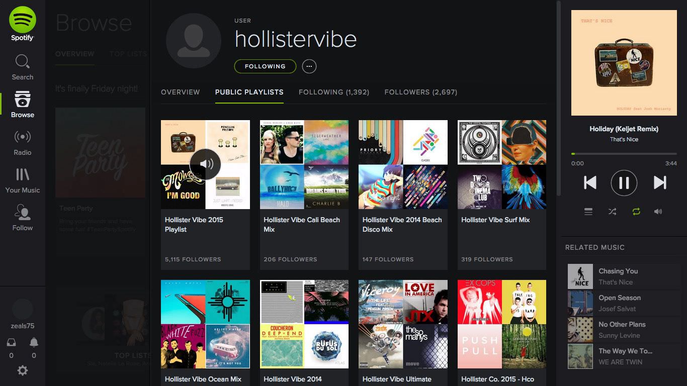 Hollister Vibe 充分利用 Spotify 的功能,製作出許多精選歌單